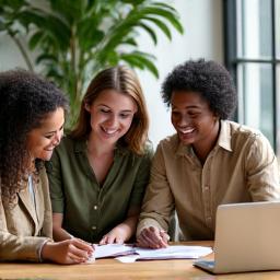Diverse group of people in a warm, collaborative setting, representing a support team