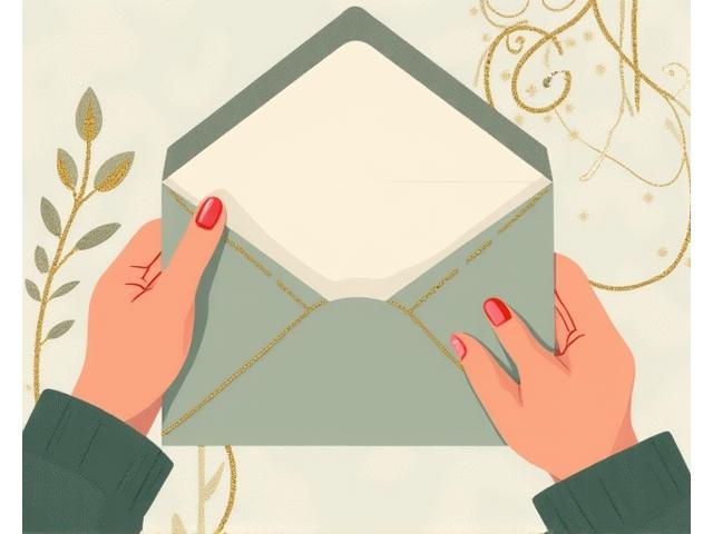 Illustration of an envelope held by hands with a subtle textile pattern background