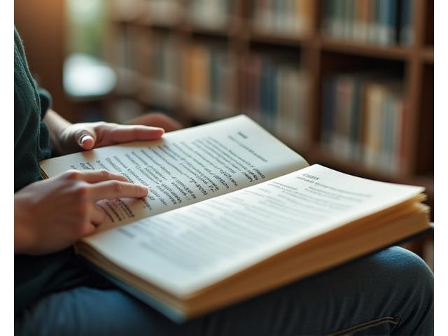 Close up on a person thoughtfully reading a research paper, with gentle light, symbolizing intellectual curiosity and advancement in brain health studies.