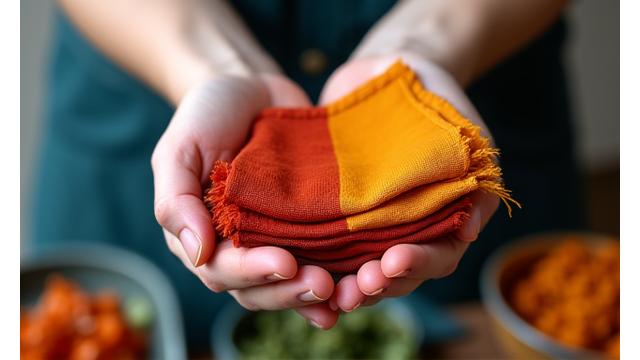 Hands preparing natural dyeing materials with textiles