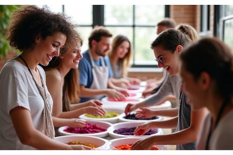 Friends enjoying a natural dyeing workshop in Portland