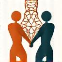 Icon of abstract figures holding hands, intertwined with a decorative knot, symbolizing social connection through craft.