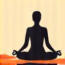 Icon of a person meditating with flowing fabric around them, symbolizing stress reduction.