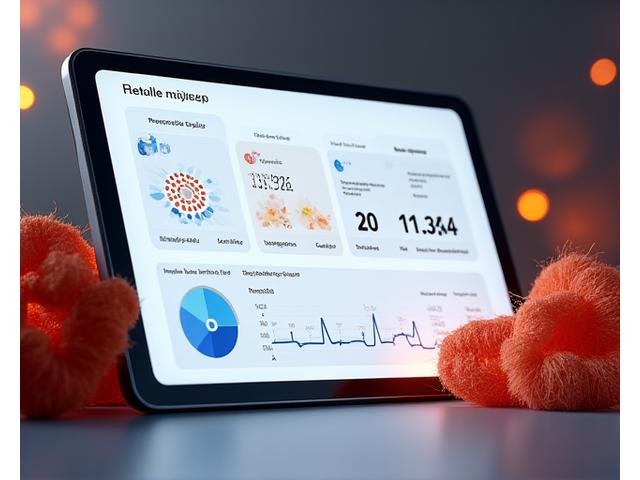 A stylized dashboard interface showing progress graphs for sleep, stress, and activity, with a photo of a textile craft project.