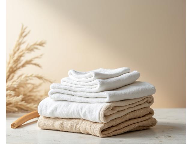 A small collection of beautiful, ethically sourced organic cotton washcloths, neatly folded, symbolizing affordable luxury.