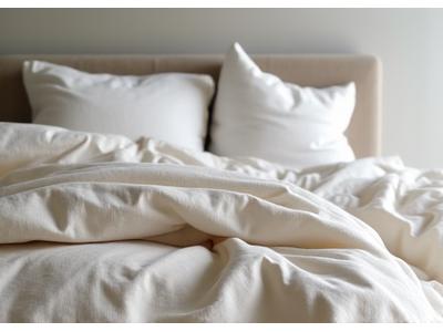Textured linen sheets with a relaxed, casual yet luxurious appearance on a bed.