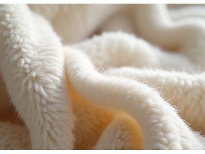 Soft, fluffy merino wool blanket with a focus on its natural comforting texture.