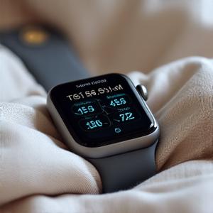 A smartwatch tracking sleep data, displaying graphs and statistics.