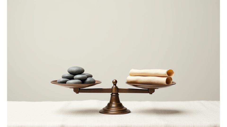 A balanced scale with wellness symbols on one side and legal documents on the other, representing responsibility