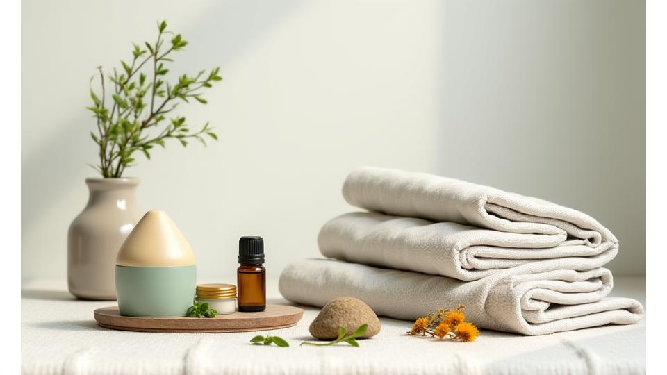 Carefully curated natural wellness products and ethically sourced textile goods on a light, textured background