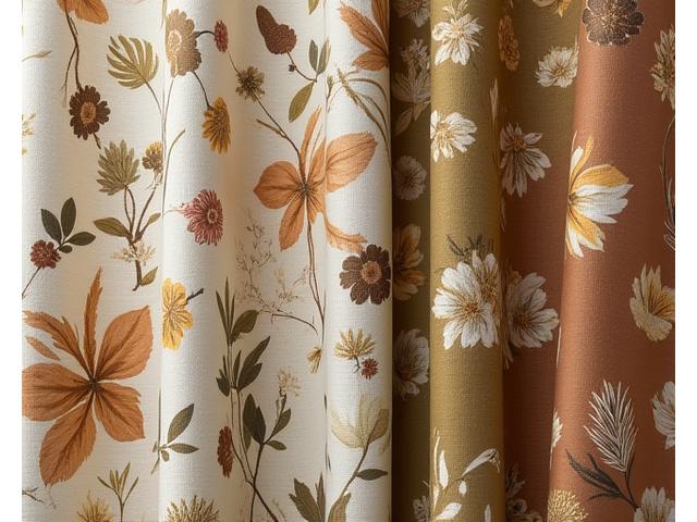 Intricate eco-printed fabrics showcasing various leaf and floral patterns, rich earthy tones