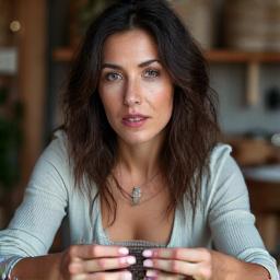 Portrait of Elena Rodriguez, a focused woman with kind eyes, demonstrating a weaving technique