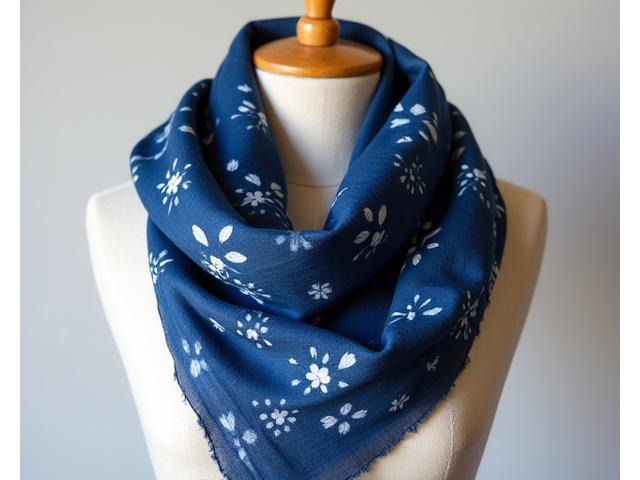 A beautifully hand-dyed indigo scarf with shibori patterns, draped elegantly